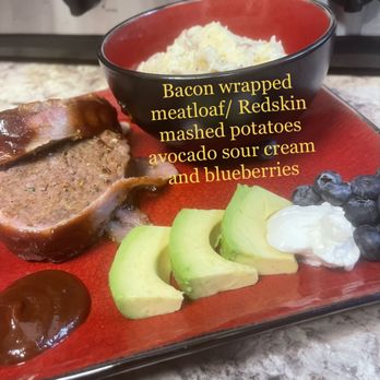 Salty Pimps Catering - Bacon wrapped meatloaf, avocado and risotto - Caterers Near Me Salty Pimps Catering - Bacon wrapped meatloaf, avocado and risotto - Caterers Near Me