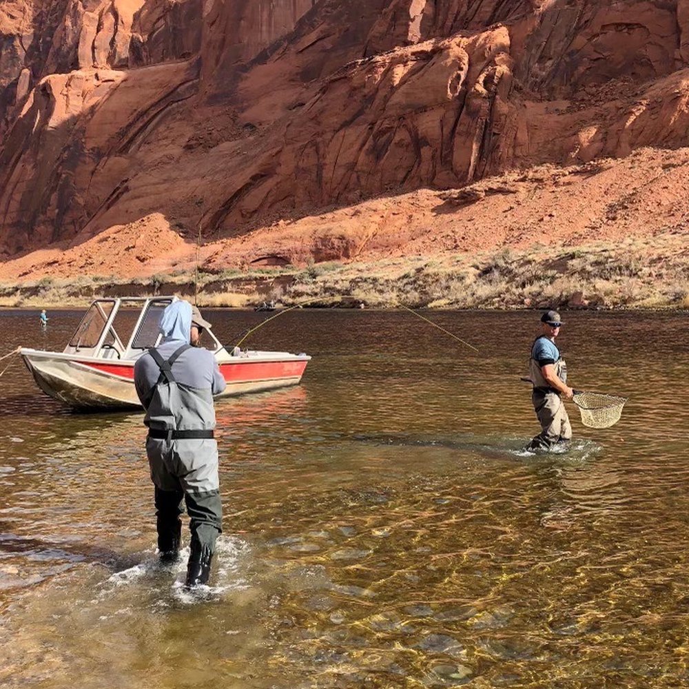Cliff Dwellers Lodge - Our guide Shane netting a trout he helped me catch - Rafting/Kayaking Near Me - Marble Canyon, Arizona