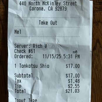 Yoshiharu Ramen - Receipt - Ramen Near Me - Corona, California Yoshiharu Ramen - Receipt - Ramen Near Me - Corona, California