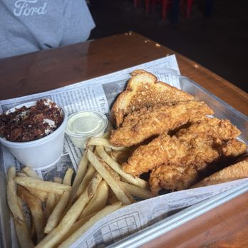 Bird Dog - The Mother Clucker with loaded baked potato salad and fries - Chicken Shop Near Me - San Marcos, Texas Bird Dog - The Mother Clucker with loaded baked potato salad and fries - Chicken Shop Near Me - San Marcos, Texas