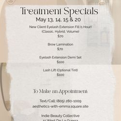 New Location Treatment Specials for New & Existing Clients May 13-15 & 20, 2026
