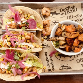 Dogfish Head Brewings & Eats - Delicious Coconut Shrimps Tacos with roasted veggies - American Near Me - Rehoboth Beach, Delaware Dogfish Head Brewings & Eats - Delicious Coconut Shrimps Tacos with roasted veggies - American Near Me - Rehoboth Beach, Delaware