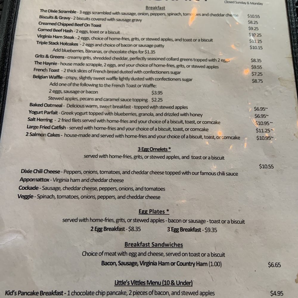Dixie Restaurant - Menu 12/28/23 - Southern Near Me - Petersburg, Virginia Dixie Restaurant - Menu 12/28/23 - Southern Near Me - Petersburg, Virginia