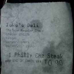 the receipt for the steak