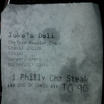 Jake's Deli - the receipt for the steak - Delis Near Me - Black Hawk, Colorado