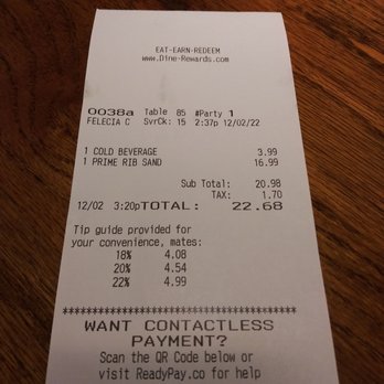 Outback Steakhouse - Receipt - Steakhouses Near Me - Tempe, Arizona Outback Steakhouse - Receipt - Steakhouses Near Me - Tempe, Arizona