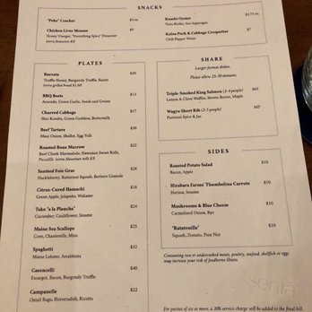 Senia - Dinner Menu - September 2018 - VN - Cocktail Bars Near Me - Honolulu, Hawaii Senia - Dinner Menu - September 2018 - VN - Cocktail Bars Near Me - Honolulu, Hawaii