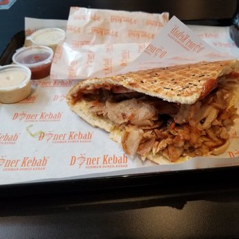 German Doner Kebab - Original German Doner Kebab sandwich with dipping sauces, fries and spring rolls - Kebab Near Me - Toronto, Ontario