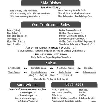 Las Casuelas - Kids, Sides, Salsas & Drink Menu - Mexican Near Me - Ripon, California