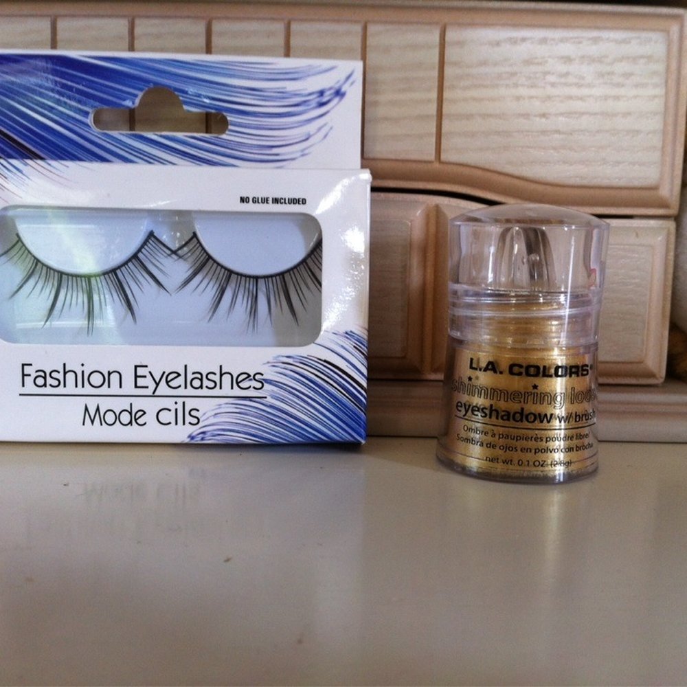 Dollar Tree - L.A Colors Gold Eyeshadow and Fashion + Chic False Lashes - Discount Store Near Me - Chino, California