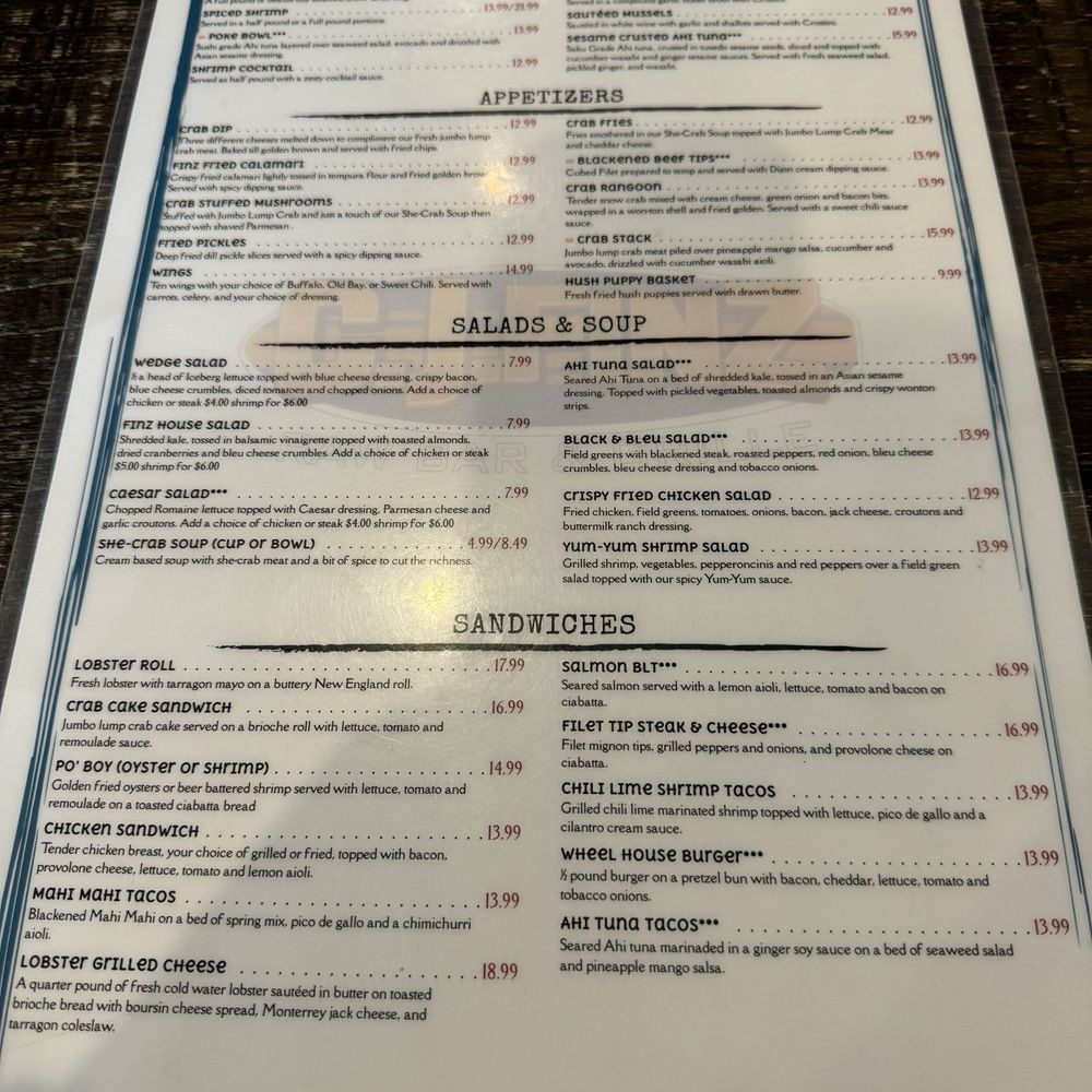 CJ Finz - Menu - Seafood Near Me - Manassas, Virginia