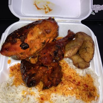 Flames - SWEET CHILI CHICKEN  PLANTAIN & WHITE RICE. 9/10 DEVOURED IT - Caribbean Near Me - Boston, Massachusetts