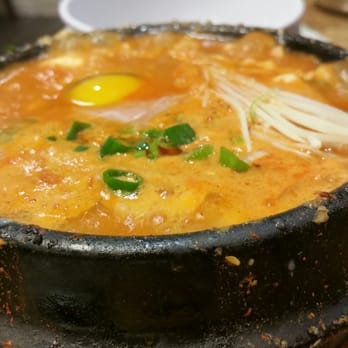 Go Goong - Tofu Soup - beef and seafood.  Also comes with Kimchi and Mushroom. - Korean Near Me - Dublin, California