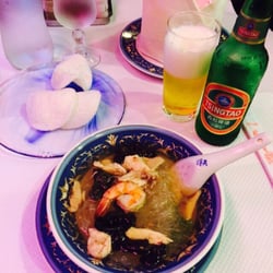 Asia Restaurant - Soup with chicken, vermicelli and vegetables as starter.