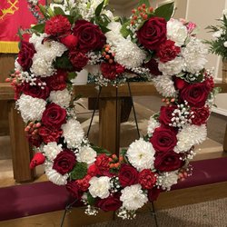 New Leaf Florist & Flower Delivery - Red and white heart shaped with little red cardinals