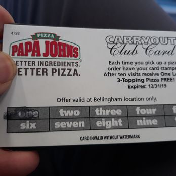 Papa Johns Pizza - Frequent card..after 10 - Pizza Near Me - Bellingham, Washington Papa Johns Pizza - Frequent card..after 10 - Pizza Near Me - Bellingham, Washington