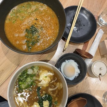 Raku - Tantan hot udon noodle in the black bowl, ankake hot udon noodles in the white bowl! - Japanese Near Me - Toronto, Ontario Raku - Tantan hot udon noodle in the black bowl, ankake hot udon noodles in the white bowl! - Japanese Near Me - Toronto, Ontario