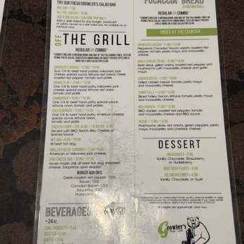 Growler's Pizza & Grill - Menu side #1 - Pizza Near Me - McCall, Idaho