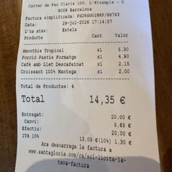 Santa Gloria Casanovas - Receipt