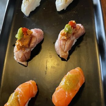Elephant Sushi - Walu Nigiri Toro Ankimo Nigiri Basil Salmon Nigiri - Sushi Bars Near Me - San Francisco, California Elephant Sushi - Walu Nigiri Toro Ankimo Nigiri Basil Salmon Nigiri - Sushi Bars Near Me - San Francisco, California