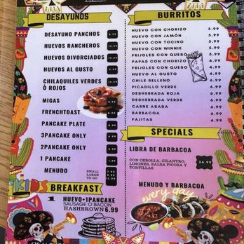 Panchos Taqueria - Menu as of 4/27/2024 - Tacos Near Me - Carlsbad, New Mexico