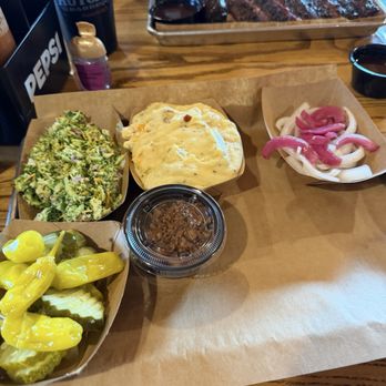 Hutchins BBQ - Broccoli Salad, Potato Casserole, and Condiments - Barbeque Near Me - McKinney, Texas Hutchins BBQ - Broccoli Salad, Potato Casserole, and Condiments - Barbeque Near Me - McKinney, Texas