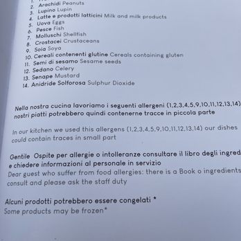 Alla Torre De' Rossi - List of allergens in menu - Cafes Near Me - Florence, FI