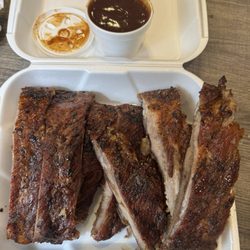 Crazy Larry's Pit Bar-B-Que - 1/2 rack of ribs eight slices for $17. It was excellent.
