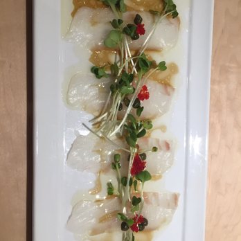 Sushi Hiro - First course. Halibut with yuzu and truffle oil. - Japanese Near Me - Las Vegas, Nevada