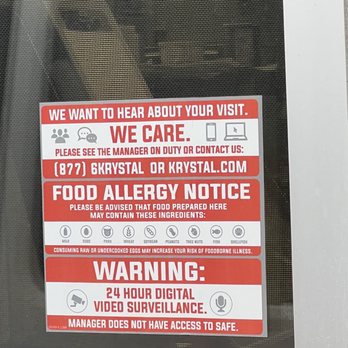 Krystal - a warning sign in a window - Burgers Near Me - Oxford, Mississippi Krystal - a warning sign in a window - Burgers Near Me - Oxford, Mississippi
