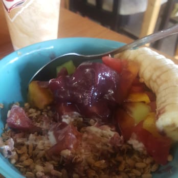 Katy's Cafe - Granola on the bottom topped with yogurt, then loads of fruit, and finally an acai scoop. Yum!  Huge for $8. - Breakfast & Brunch Near Me - Imperial Beach, California