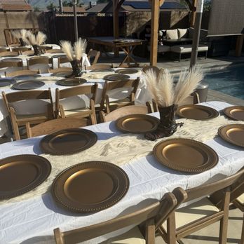 The Oak Event Rentals - Chairs, tables, chairs and cheesecloth runner were rented from The Oak Event Rentals. - Party Equipment Rentals Near Me