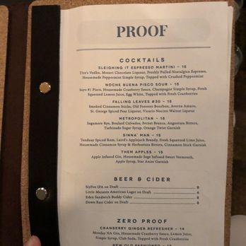 Proof - Menu - Lounges Near Me - Lancaster, Pennsylvania