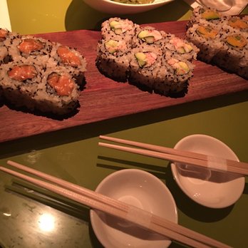 Morimoto - L2R: spicy salmon, california roll and veg roll - Japanese Near Me - Philadelphia, Pennsylvania Morimoto - L2R: spicy salmon, california roll and veg roll - Japanese Near Me - Philadelphia, Pennsylvania