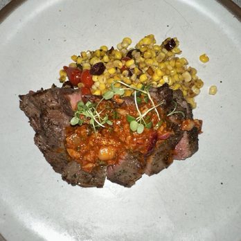 Cork And Flame - Bison - charred corn, scallion salad, agave, lime, macerated cranberries, grilled halloumi - Tapas Bars Near Me - Evans, Georgia