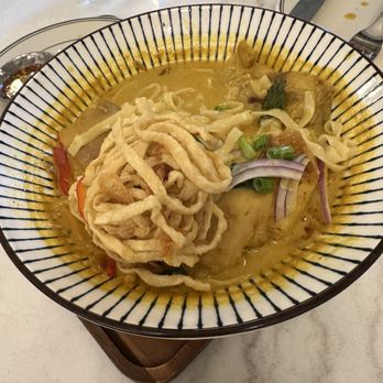 Flore Cafe - Khoi soi- over cooked noodles in bland soup. - Thai Near Me - Tysons, Virginia