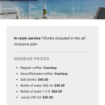 Krystal Cancún - Price list for the mini-fridge - Resorts Near Me - Cancún, ROO Krystal Cancún - Price list for the mini-fridge - Resorts Near Me - Cancún, ROO