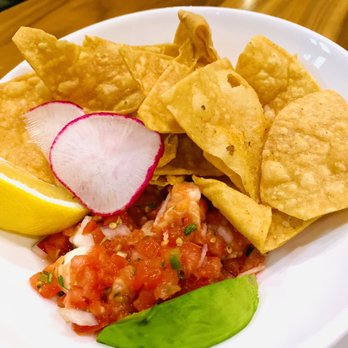 Plate - Shrimp ceviche , not bad. Chips were actually very good. - New American Near Me - Prior Lake, Minnesota