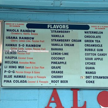 Waiola Shave Ice - menu of flavors - Ice Cream & Frozen Yogurt Near Me - Honolulu, Hawaii Waiola Shave Ice - menu of flavors - Ice Cream & Frozen Yogurt Near Me - Honolulu, Hawaii