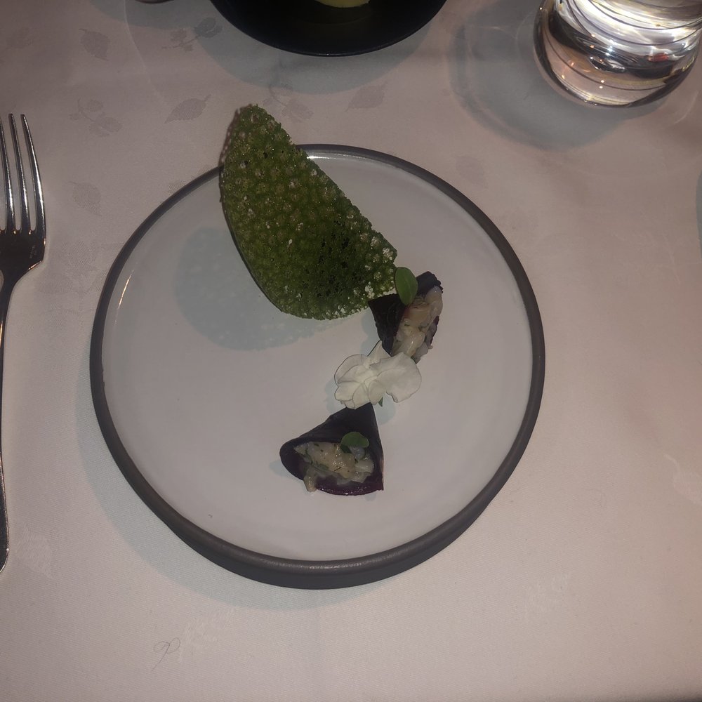 Beet carpaccio with Razor clam tartare. Beet carpaccio with Razor clam tartare.