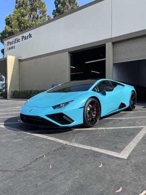 Miami Blue Huracan Evo - This Lamborghini Huracan Evo was originally black but owner was bored of it and wanted a color that would make it stand out and Miami Blue from Inozetek did just that. We fully dismantled the car and individually wrapped each panel for maximum coverage and paint like quality before it’s reassembled and then