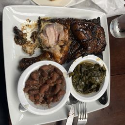 Chicken, collards, red beans