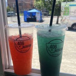 Caffeine hydration peach ring, and caffeine protein glacier drinks.