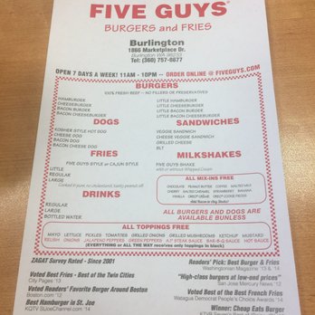 Five Guys - The menu - Burgers Near Me - Burlington, Washington Five Guys - The menu - Burgers Near Me - Burlington, Washington