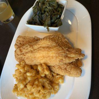 Della J's Delectables - Fried catfish, Mac and cheese, with collard greens - Southern Near Me - Alexandria, Virginia Della J's Delectables - Fried catfish, Mac and cheese, with collard greens - Southern Near Me - Alexandria, Virginia
