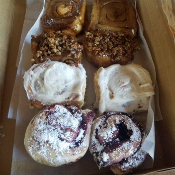 Cinnamon's Bakery - Black Raspberry (front), Original, Pecan, and Salted Caramel (back) - Bakeries Near Me - Estes Park, Colorado Cinnamon's Bakery - Black Raspberry (front), Original, Pecan, and Salted Caramel (back) - Bakeries Near Me - Estes Park, Colorado