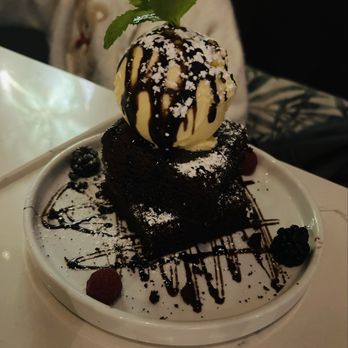 Rouge - Dessert - Double Chocolate Brownie with vanilla ice cream - New American Near Me - Studio City, California Rouge - Dessert - Double Chocolate Brownie with vanilla ice cream - New American Near Me - Studio City, California
