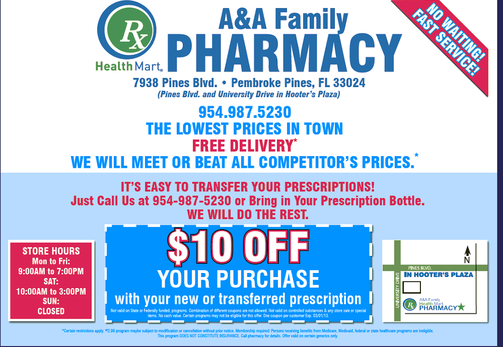 A&A FAMILY PHARMACY Updated August 2024 7938 Pines Blvd, Pembroke