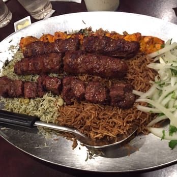 Kabul Kabab House - combo! w/ brown and green rice chicken and ground beef. - Afghan Near Me - Flushing, New York