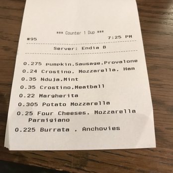 Bonci - The pizza list and weight - Pizza Near Me - Chicago, Illinois